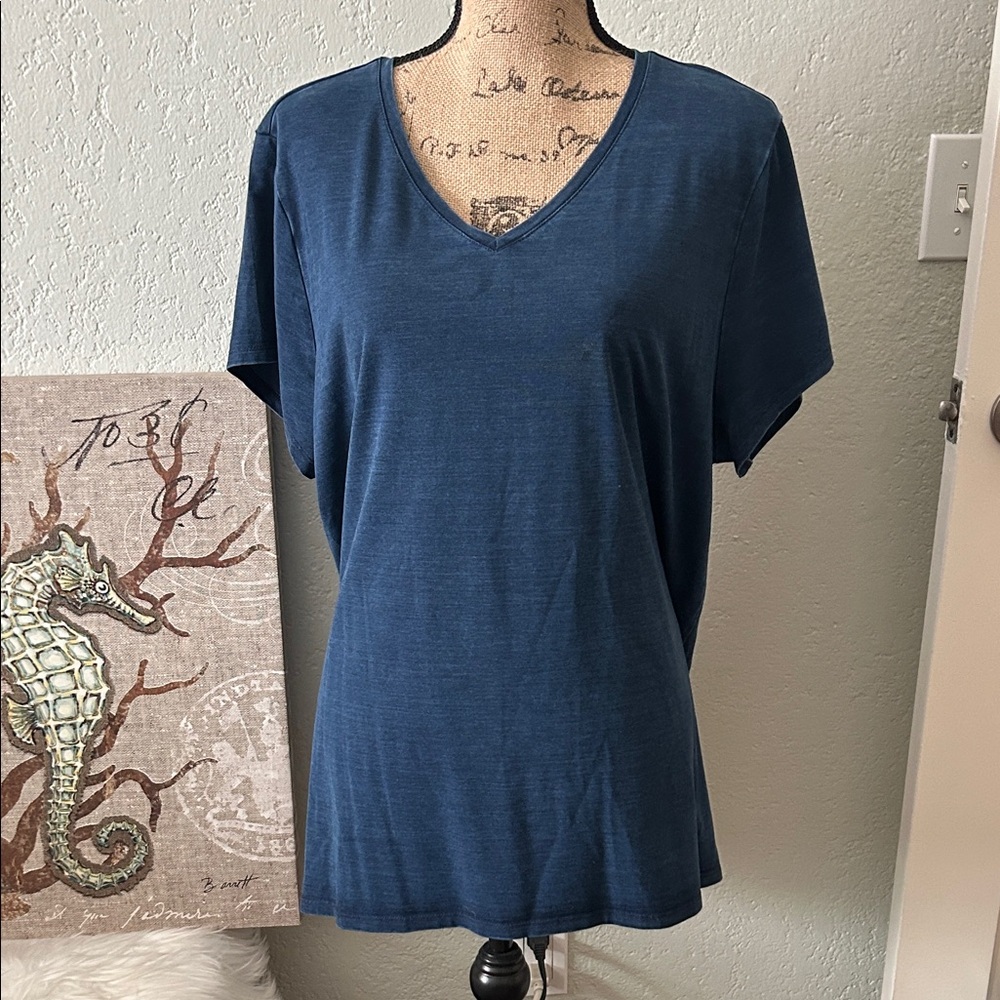 J. Jill Deep Blue V-Neck Short Sleeve Top